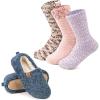 EverFoams Warm Women’s Slippers Socks Set – Soft Full Cozy Loafer Slippers (Size 8.5, Blue) – Cozy Chenille Socks 3-Pair Set (Free Size, Fairy Fluff)