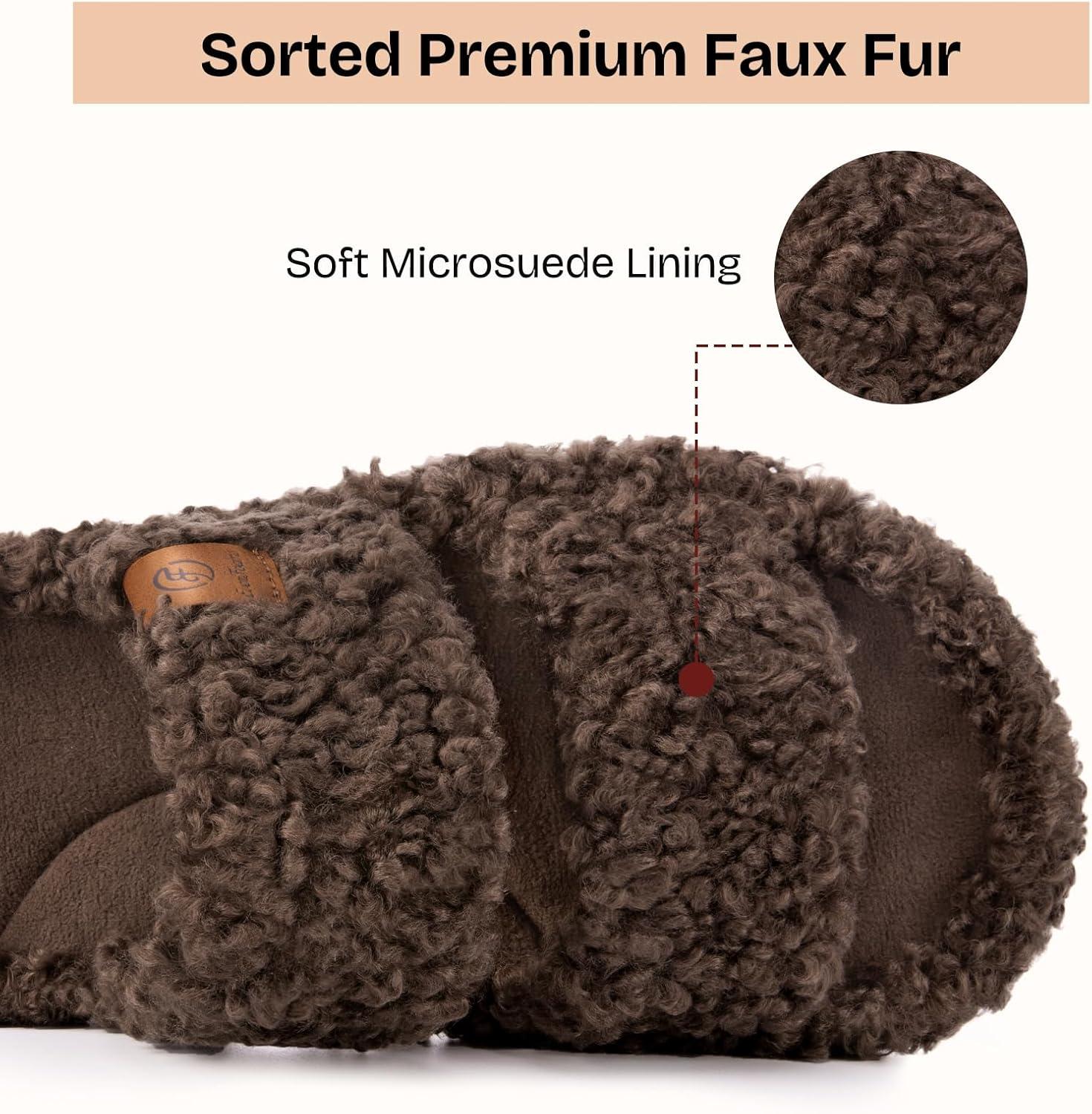 imageEverFoams Womens Set of 2 Pairs Fuzzy Opentoe Slippers Size 910 Elegant Mocha Fuzzy Open Toe Slippers Size 910 Dusty Pink
