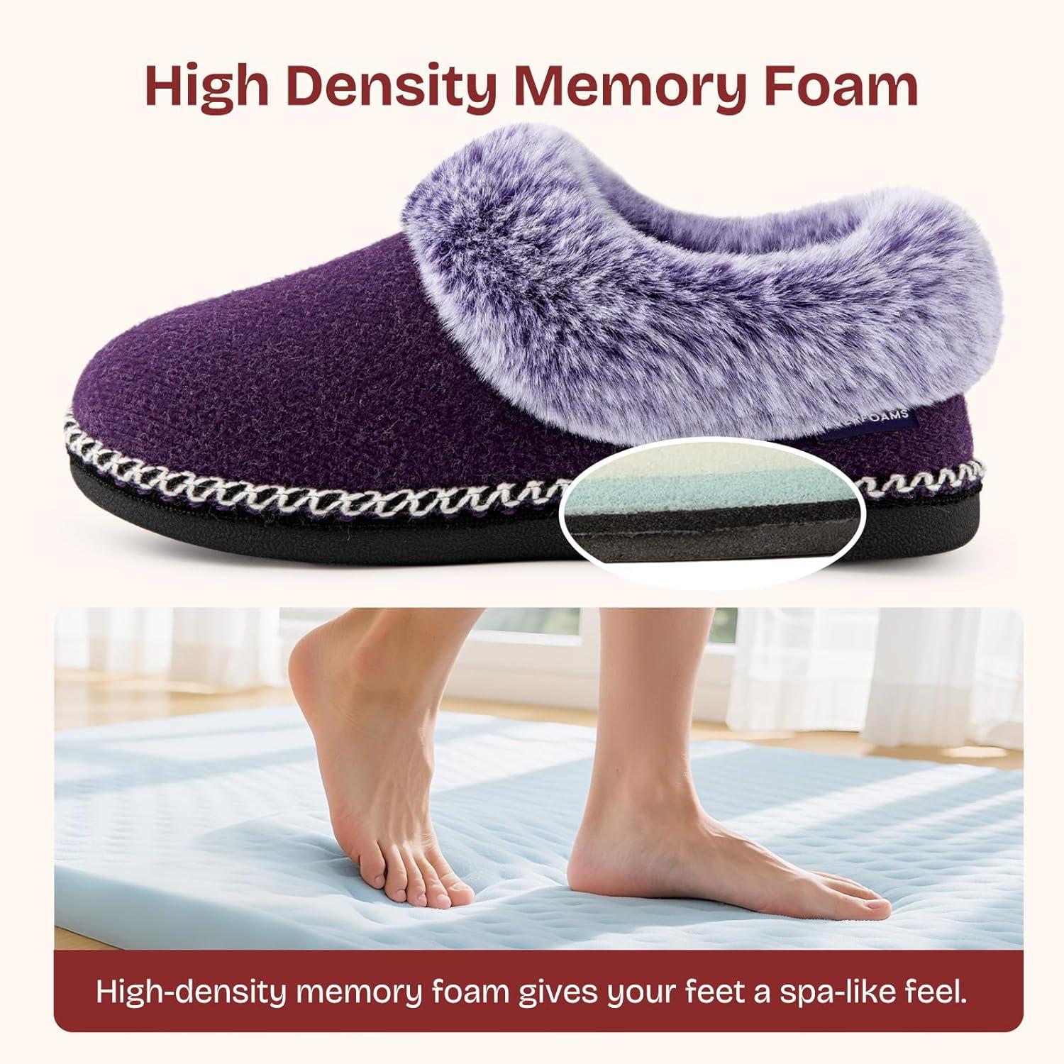 imageEverFoams Womens Set of 2 Pairs Womens Bootie Slippers Size 10 Purple Microsuede Cozy Memory Foam Slippers Size 7 Grey