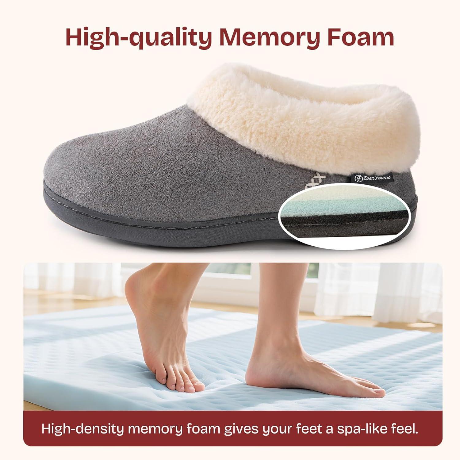 imageEverFoams Womens Set of 2 Pairs Womens Bootie Slippers Size 10 Purple Microsuede Cozy Memory Foam Slippers Size 7 Grey