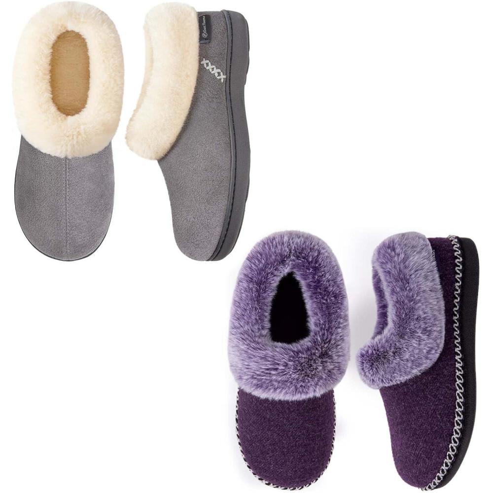 imageEverFoams Womens Set of 2 Pairs  Womens Bootie Slippers Size 10 Purple  Microsuede Cozy Memory Foam Slippers Size 7 Grey