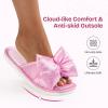 EverFoams Women’s Satin Open-Toe Bow Slippers Memory Foam Indoor Bedroom House Shoes(Pink Macaron)