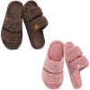 EverFoams Women’s Set of 2 Pairs – Fuzzy Open-toe Slippers (Size 9-10, Elegant Mocha) – Fuzzy Open Toe Slippers (Size 9-10, Dusty Pink)