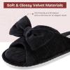 EverFoams Women’s Open-Toe Bow Slippers with Memory Foam Indoor House Non-Slip Sole(Velvet Black)
