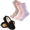 EverFoams Warm Women’s Slippers Socks Set – Soft Full Cozy Loafer Slippers (Size 8.5, Black) – Cozy Chenille Socks 3-Pair Set (Free Size, Fairy Fluff)