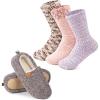EverFoams Warm Women’s Slippers Socks Set – Soft Full Cozy Loafer Slippers (Size 5-6, Grey) – Cozy Chenille Socks 3-Pair Set (Free Size, Fairy Fluff)