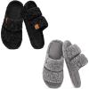 EverFoams Women’s Set of 2 Pairs – Fuzzy Open-toe Slippers (Size 9-10, Matt Black) – Fuzzy Open Toe Slippers (Size 9-10, Cool Gray)