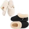 EverFoams Women’s Slippers Set- Microsuede Slippers(Black, Size 9-10) – Fuzzy Slip-on Slippers(Cream White, Size 9-10)
