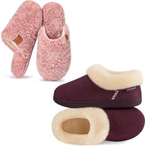 EverFoams Women’s Slippers Set- Microsuede Slippers(Purple, Size 9-10) – Fuzzy Slip-on Slippers(Pink, Size 9-10)