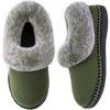 EverFoams Women’s Bootie Slippers Warm Soft Comfy Memory Foam Non-slip Indoor House Shoes with Fluffy Collar(Woodland Army Green)