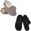 EverFoams Women’s Set of 2 Pairs – Women’s Soft Full Slippers (Size 7-8, Grey) – Women’s Open-toe Slippers (Size 7-8, Dark Black)