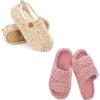 EverFoams Women’s Set of 2 Pairs – Women’s Soft Full Slippers (Size 7-8, Khaki) – Women’s Open-toe Slippers (Size 7-8, Blush Pink)