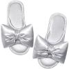 EverFoams Women’s Satin Open-Toe Bow Slippers Memory Foam Indoor Bedroom House Shoes(Glossy Silver)