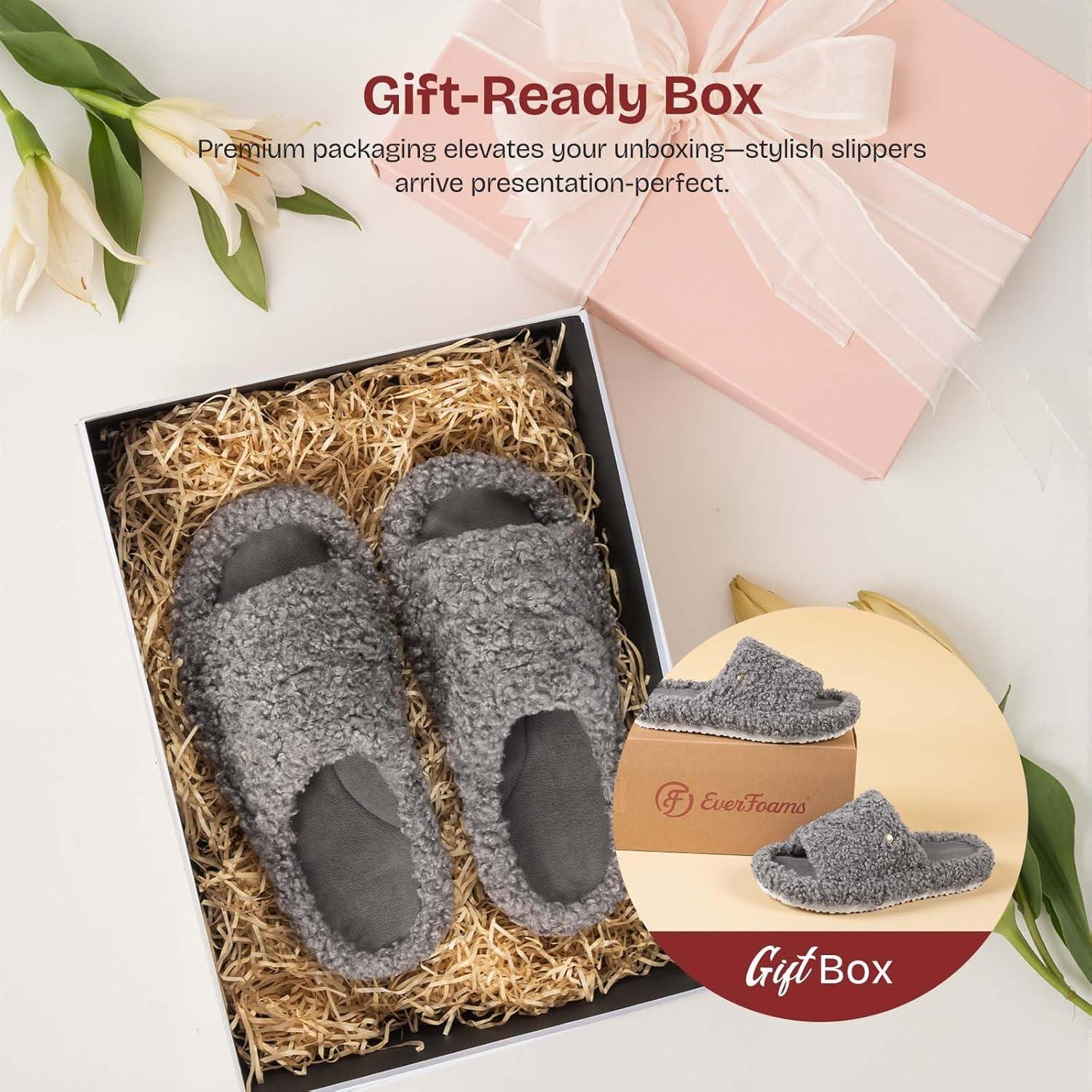 imageEverFoams Womens Fuzzy Open Toe Slippers Comfy Soft Memory Foam Indoor House ShoesAsh Gray