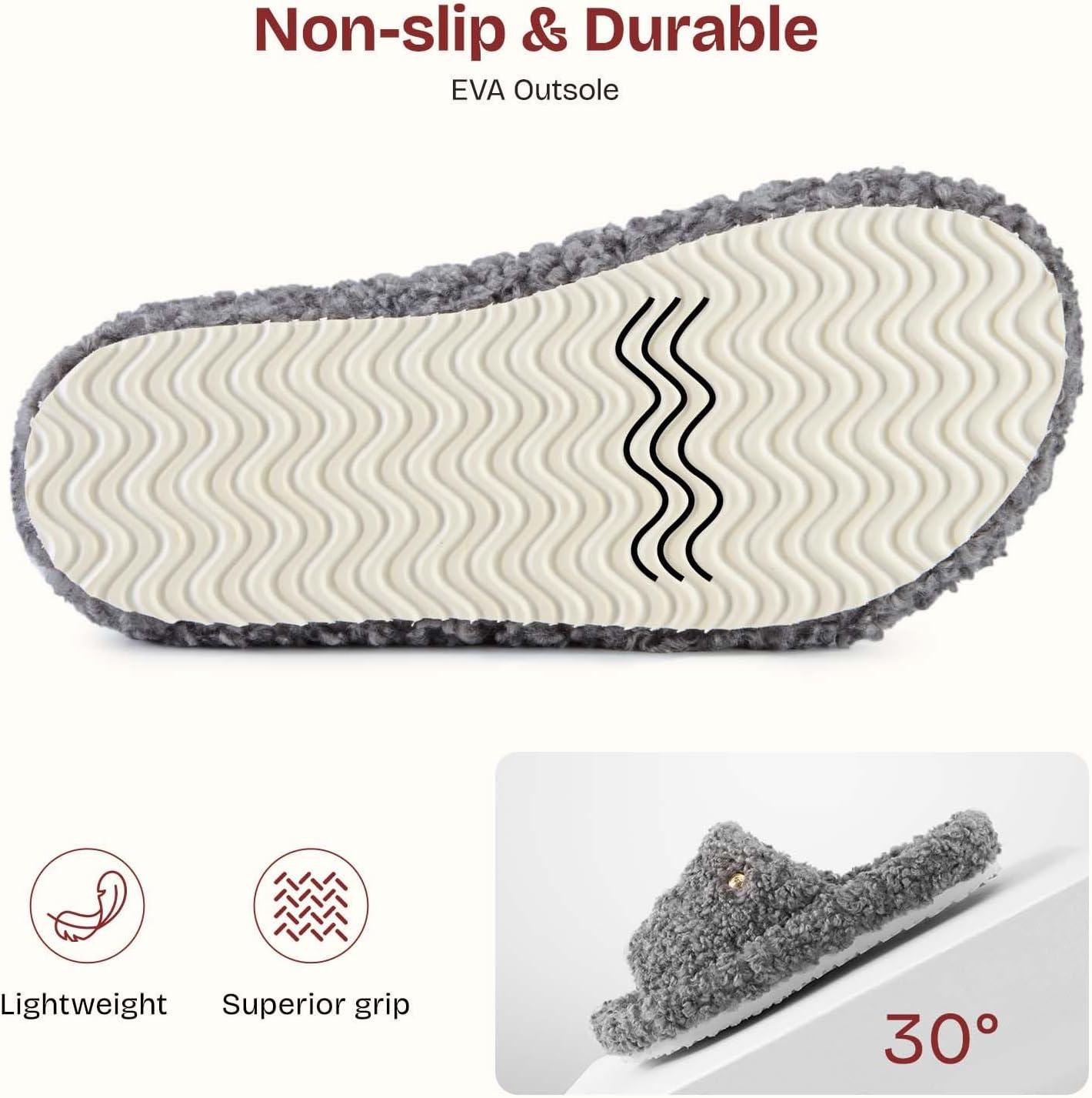 imageEverFoams Womens Fuzzy Open Toe Slippers Comfy Soft Memory Foam Indoor House ShoesAsh Gray