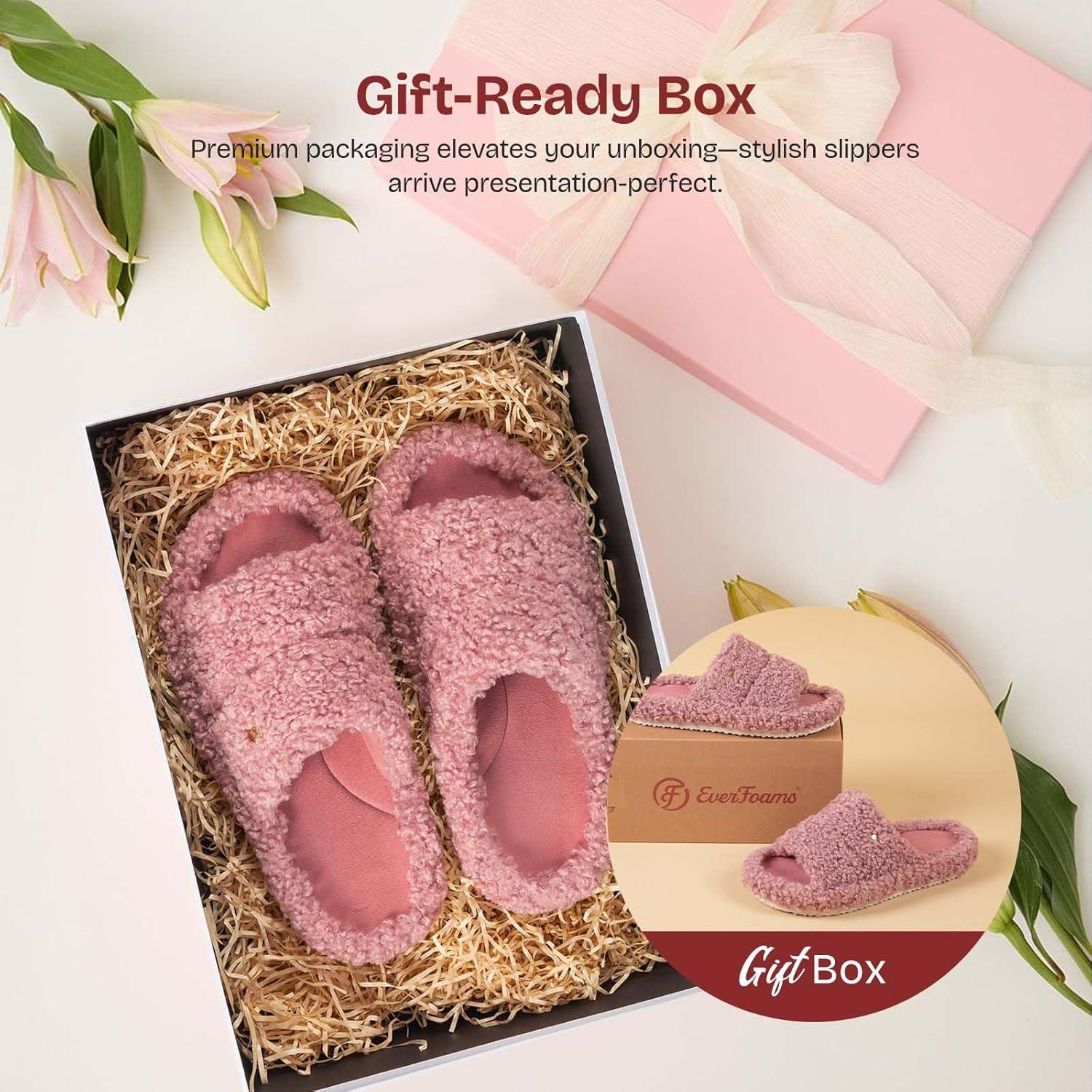 imageEverFoams Womens Fuzzy Open Toe Slippers Comfy Soft Memory Foam Indoor House ShoesBlush Pink