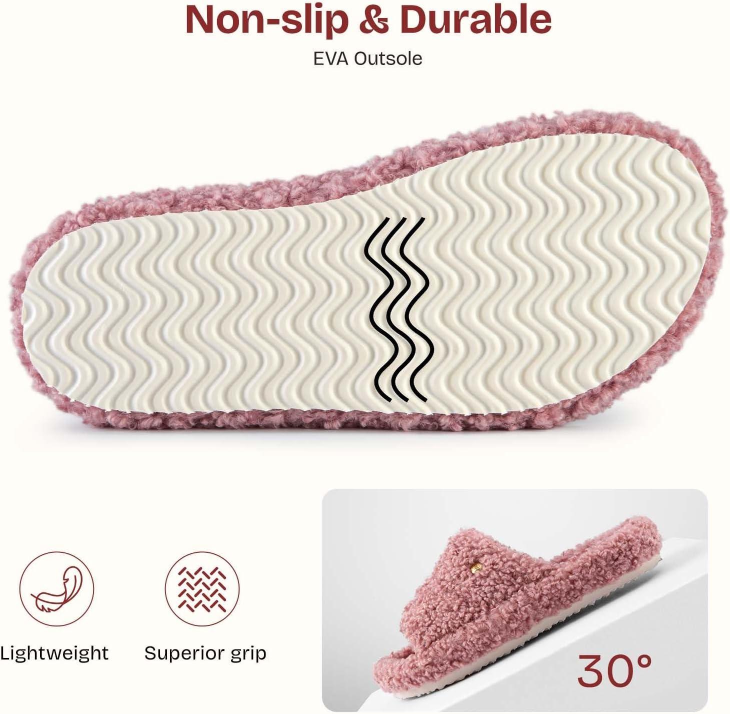 imageEverFoams Womens Fuzzy Open Toe Slippers Comfy Soft Memory Foam Indoor House ShoesBlush Pink