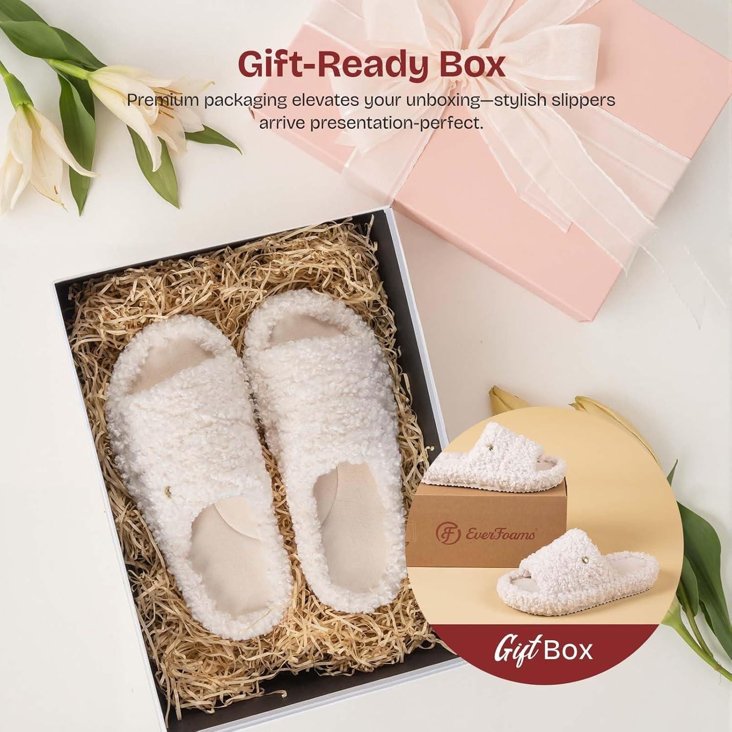 imageEverFoams Womens Fuzzy Open Toe Slippers Comfy Soft Memory Foam Indoor House ShoesCream White