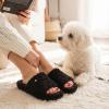 EverFoams Women’s Fuzzy Open Toe Slippers Comfy Soft Memory Foam Indoor House Shoes(Dark Black)