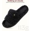 EverFoams Women’s Fuzzy Open Toe Slippers Comfy Soft Memory Foam Indoor House Shoes(Dark Black)