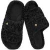 EverFoams Women’s Fuzzy Open Toe Slippers Comfy Soft Memory Foam Indoor House Shoes(Dark Black)