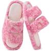 EverFoams Women’s Fuzzy Open Toe Slippers Comfy Soft Memory Foam Indoor House Shoes(Whisper Pink Tie-dye)