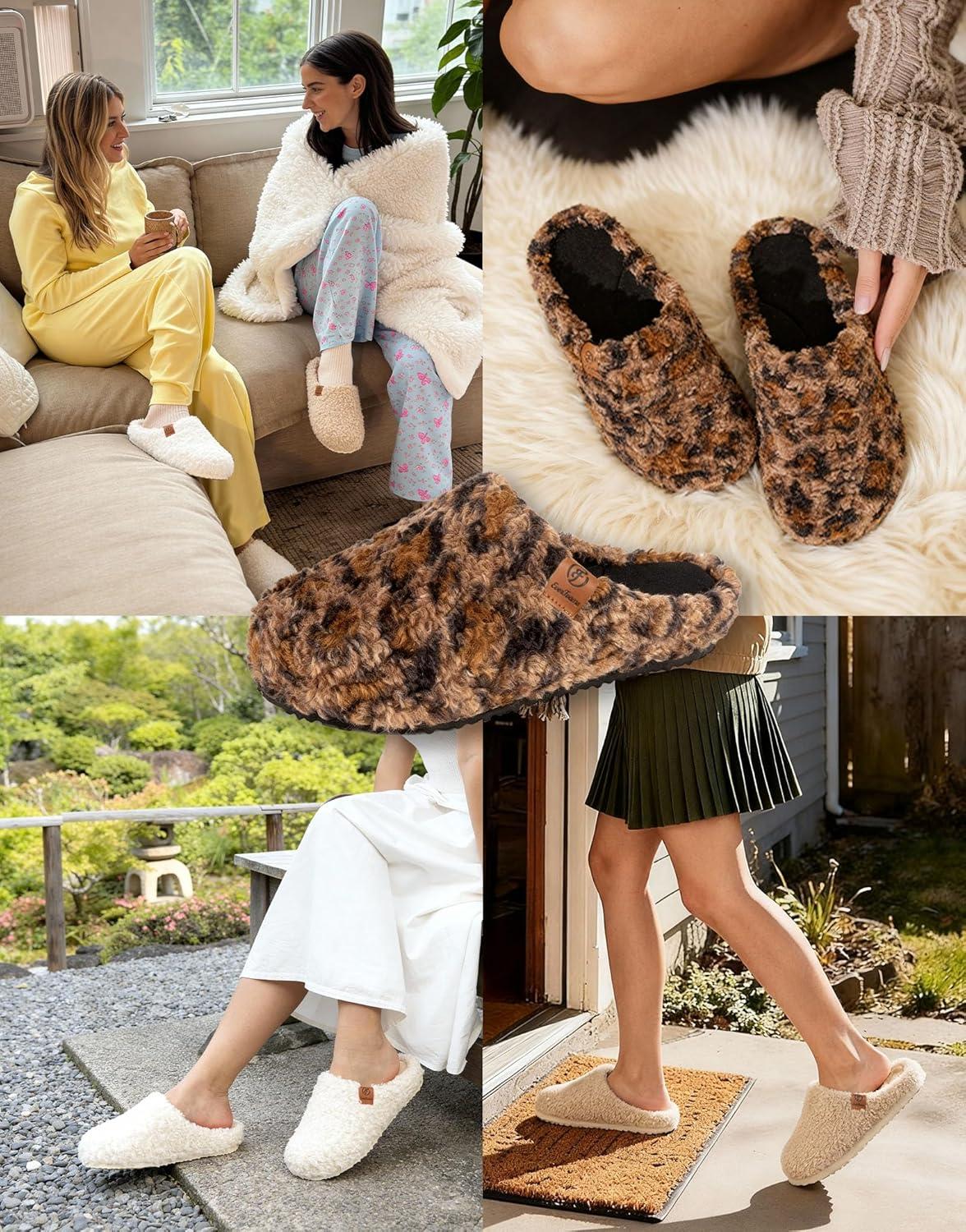 imageEverFoams Womens Fuzzy Clog Slippers with Slip on Footbed for Indoor OutdoorDiva Spots