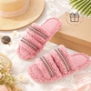 EverFoams Women’s Fuzzy Open Toe Slippers Comfy Soft Memory Foam Indoor House Shoes(Blush Weave)