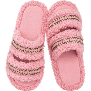 EverFoams Women’s Fuzzy Open Toe Slippers Comfy Soft Memory Foam Indoor House Shoes(Blush Weave)