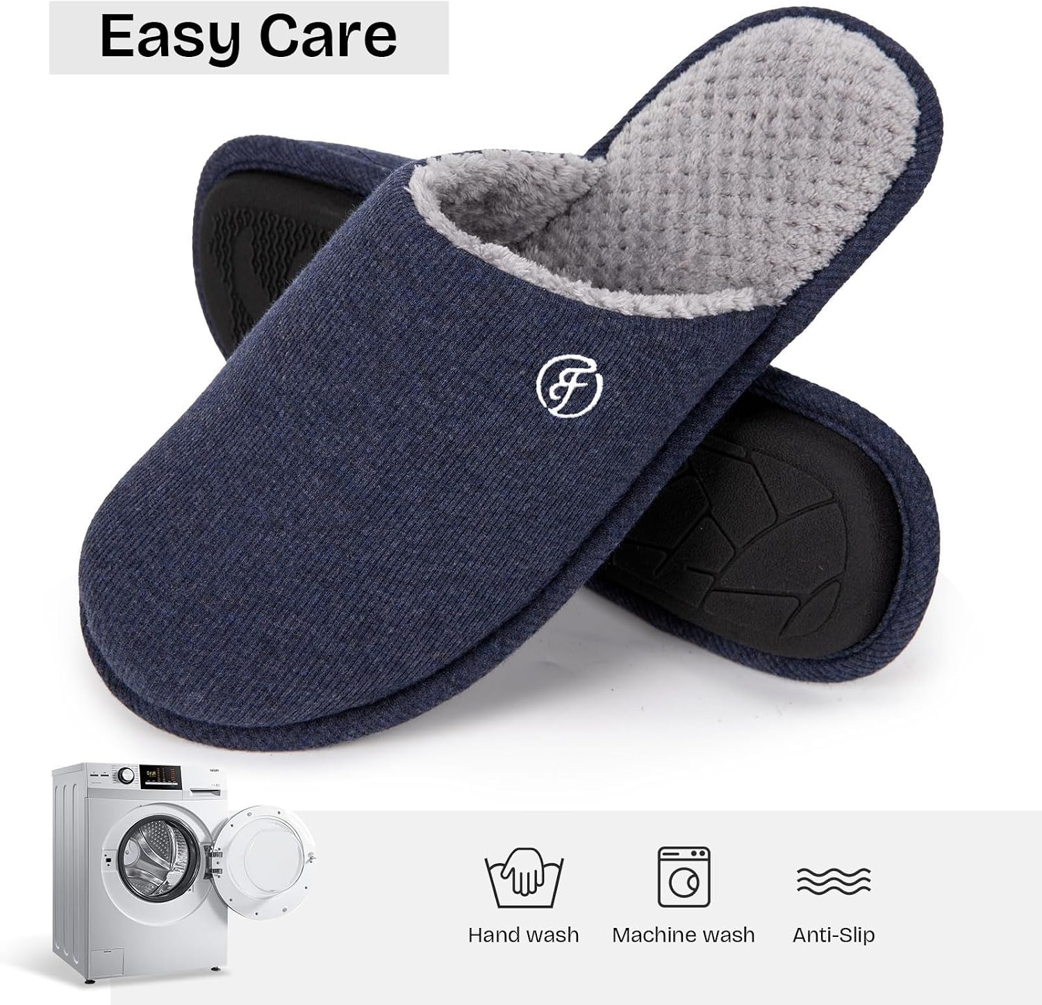 image:imageEverFoams Mens Cotton Knit Slippers Lightweight Memory Foam Indoor Breathable House Shoes with AntiSkid SoleNavy Blue