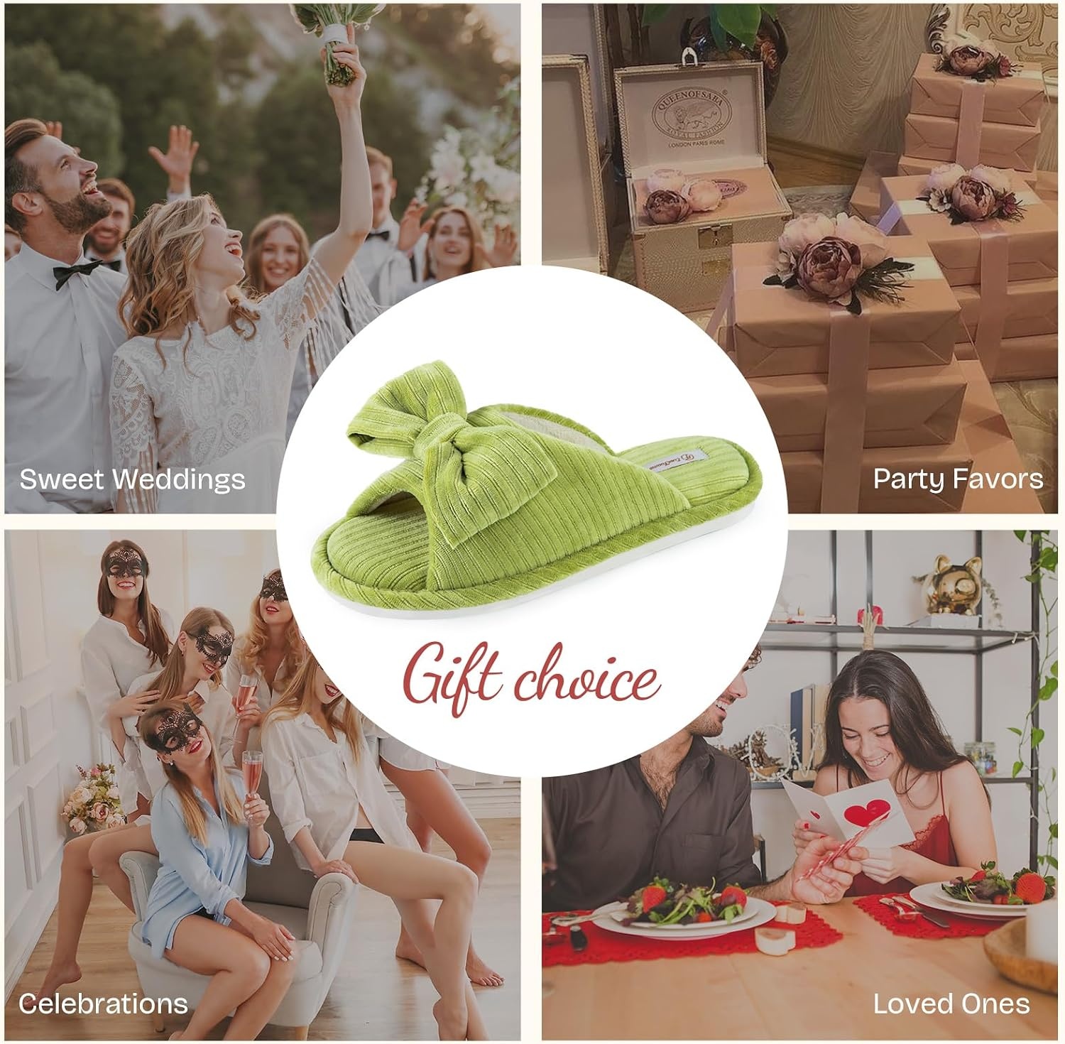 image:imageEverFoams Womens OpenToe Bow Slippers with Memory Foam Indoor House NonSlip SoleGreen Olive