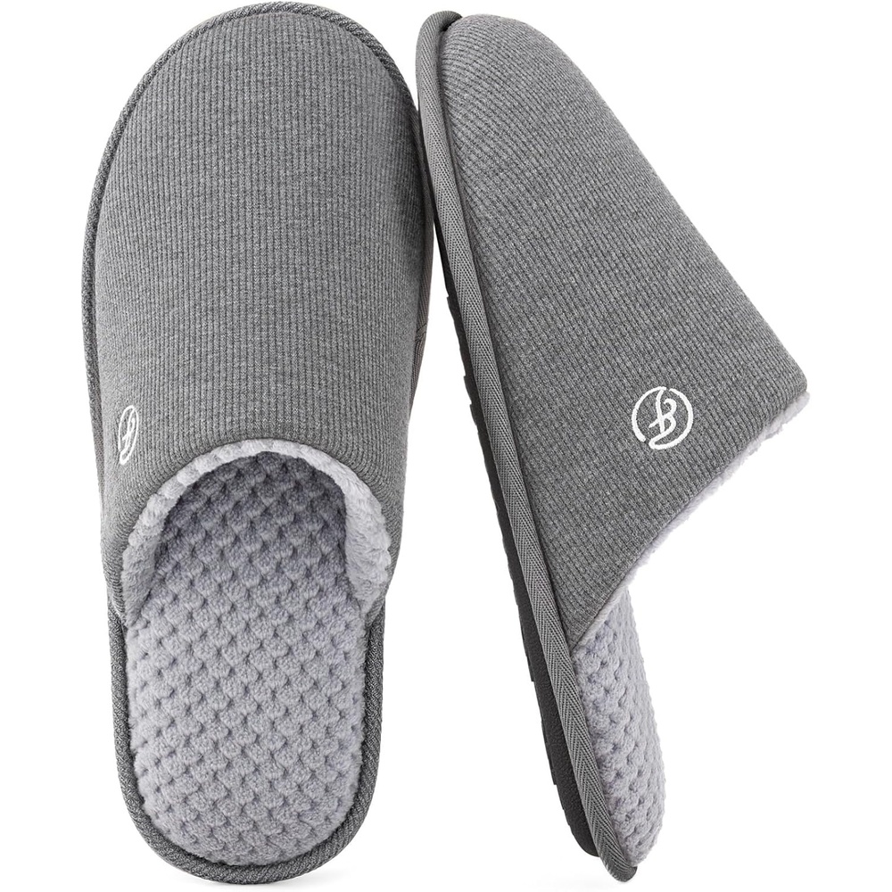 image:imageEverFoams Mens Cotton Knit Slippers Lightweight Memory Foam Indoor Breathable House Shoes with AntiSkid SoleGrey