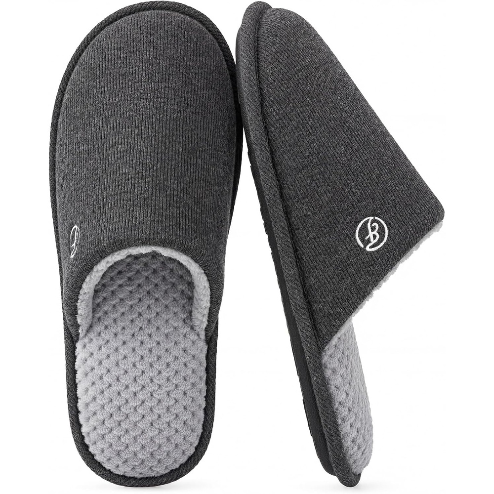 image:imageEverFoams Mens Cotton Knit Slippers Lightweight Memory Foam Indoor Breathable House Shoes with AntiSkid SoleLead Gray