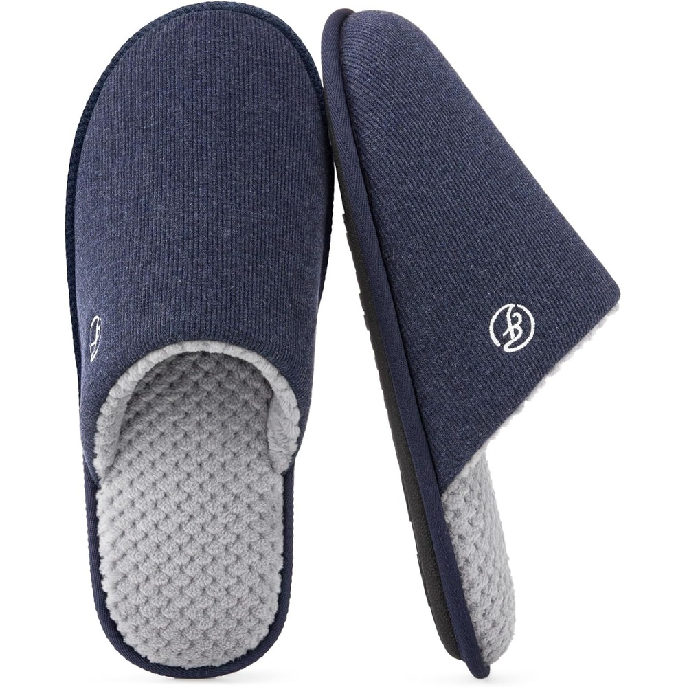 image:imageEverFoams Mens Cotton Knit Slippers Lightweight Memory Foam Indoor Breathable House Shoes with AntiSkid SoleNavy Blue
