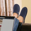 EverFoams Men’s Cotton Knit Slippers Lightweight Memory Foam Indoor Breathable House Shoes with Anti-Skid Sole(Navy Blue)