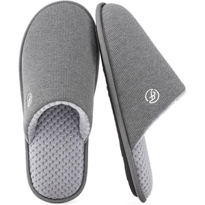 EverFoams Men’s Cotton Knit Slippers Lightweight Memory Foam Indoor Breathable House Shoes with Anti-Skid Sole(Grey)