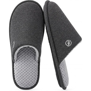 EverFoams Men’s Cotton Knit Slippers Lightweight Memory Foam Indoor Breathable House Shoes with Anti-Skid Sole(Lead Gray)
