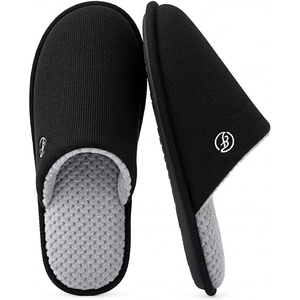 EverFoams Men’s Cotton Knit Slippers Lightweight Memory Foam Indoor Breathable House Shoes with Anti-Skid Sole(Spaceblack)