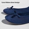 EverFoams Women’s Satin Memory Foam Ballerina Slippers Comfortable House Indoor Shoes with Non-slip Rubber Sole(Navy Blue)