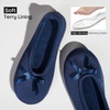EverFoams Women’s Satin Memory Foam Ballerina Slippers Comfortable House Indoor Shoes with Non-slip Rubber Sole(Navy Blue)