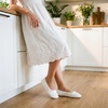 EverFoams Women’s Satin Memory Foam Ballerina Slippers Comfortable House Indoor Shoes with Non-slip Rubber Sole(White)