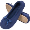 EverFoams Women’s Satin Memory Foam Ballerina Slippers Comfortable House Indoor Shoes with Non-slip Rubber Sole(Navy Blue)