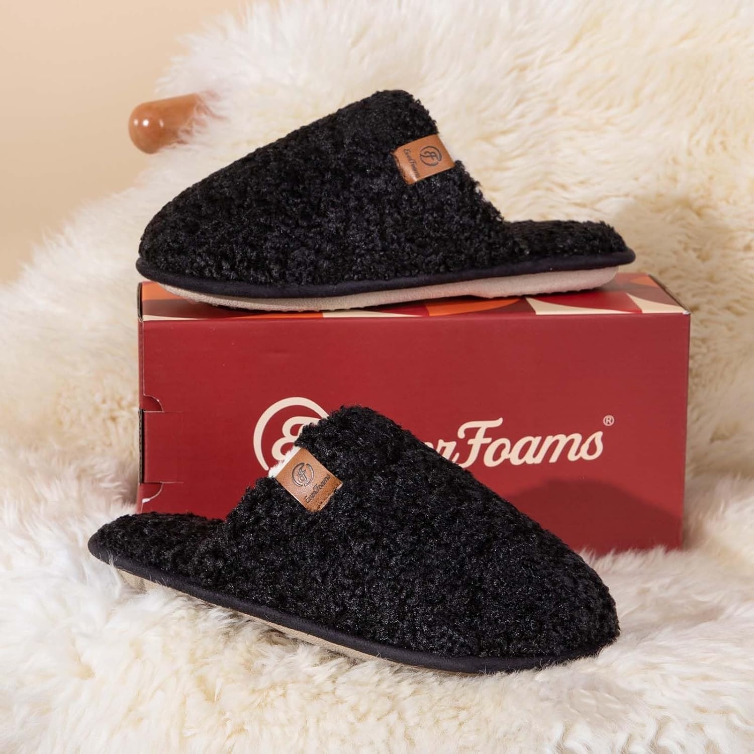 image:imageEverFoams Womens Fuzzy Slippers Warm Cozy Memory Foam Indoor House ShoesCarbon Black