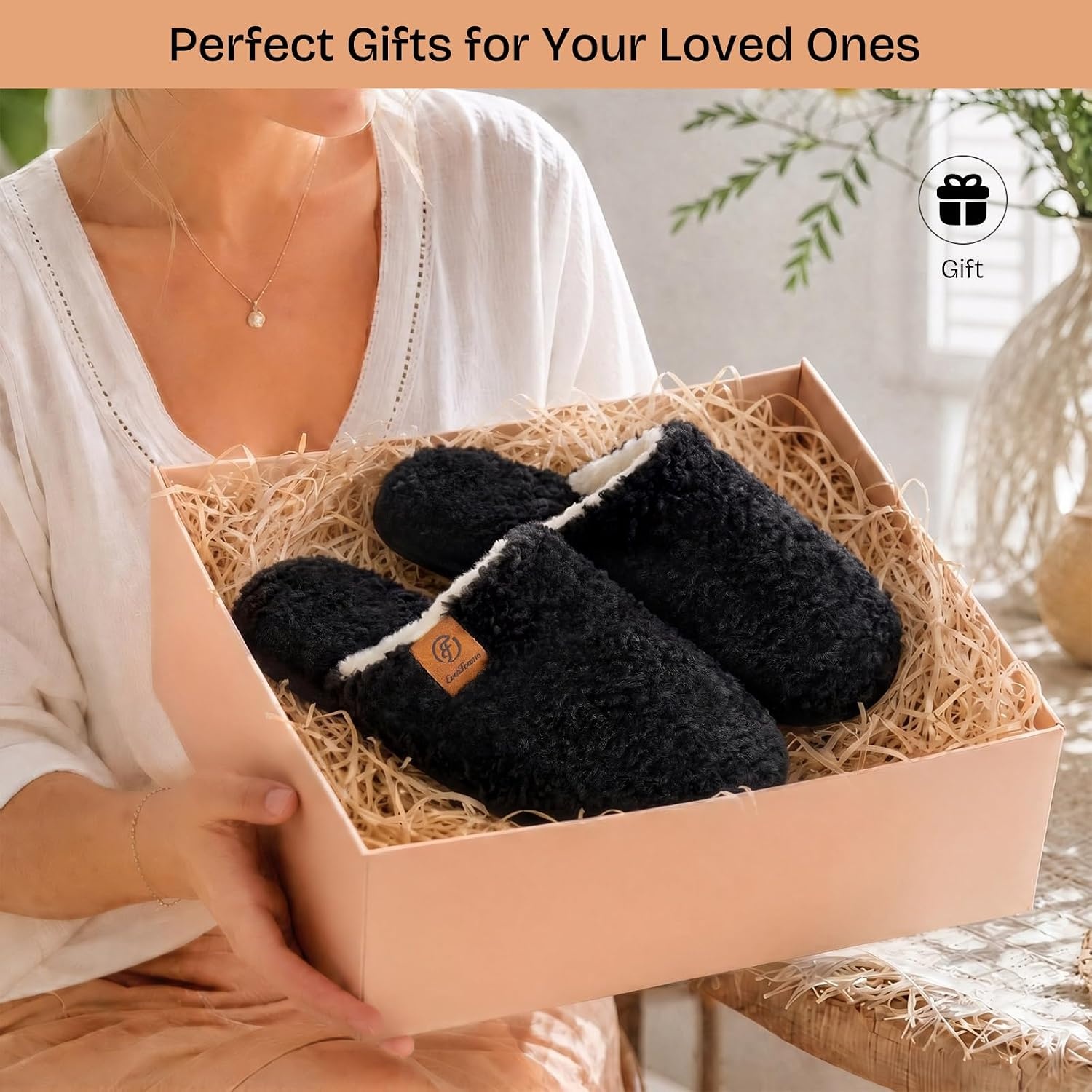 image:imageEverFoams Womens Fuzzy Slippers Warm Cozy Memory Foam Indoor House ShoesCarbon Black