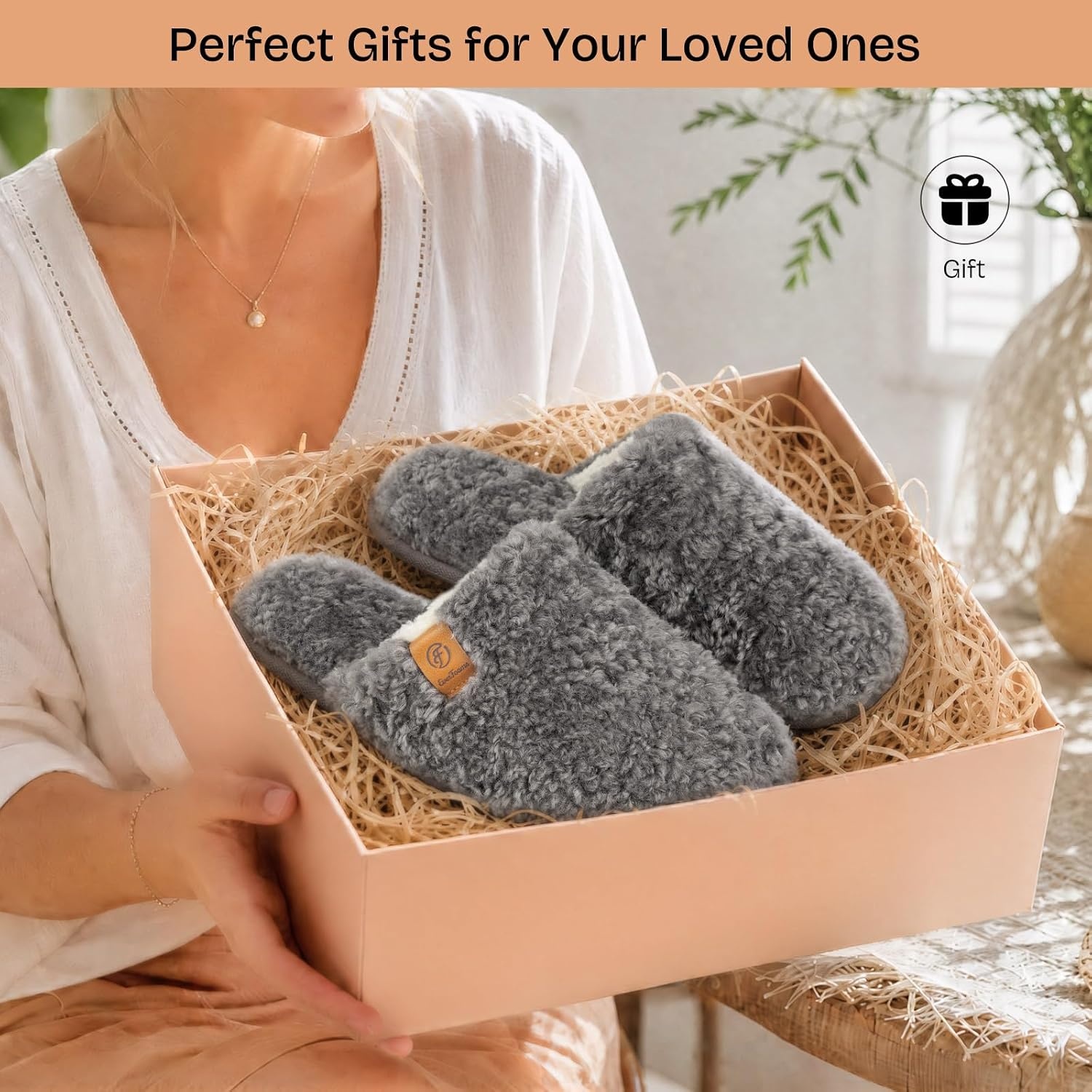 image:imageEverFoams Womens Fuzzy Slippers Warm Cozy Memory Foam Indoor House ShoesOxford Gray