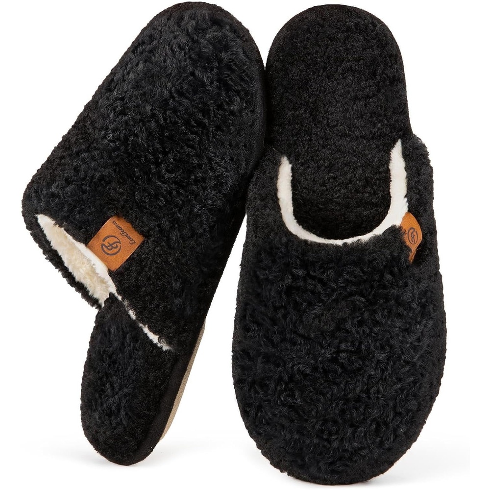 image:imageEverFoams Womens Fuzzy Slippers Warm Cozy Memory Foam Indoor House ShoesCarbon Black