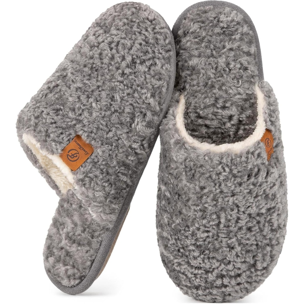 image:imageEverFoams Womens Fuzzy Slippers Warm Cozy Memory Foam Indoor House ShoesOxford Gray