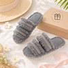 EverFoams Women’s Fuzzy Open Toe Slippers Memory Foam Indoor House Shoes(Ash Weave)