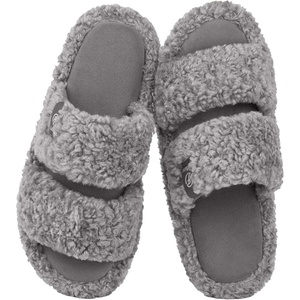 EverFoams Women’s Fuzzy Open Toe Slippers Memory Foam Indoor House Shoes(Cool Gray)