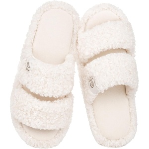 EverFoams Women’s Fuzzy Open Toe Slippers Memory Foam Indoor House Shoes(Vanilla Ice)